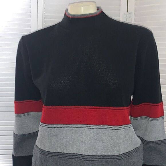 Vintage Black Red Striped Mock Neck Sweater Women’s Size Medium - Picture 3 of 14